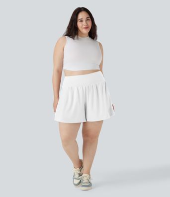 SoftlyZero™ Airy Super High Waisted 2-in-1 Cool Touch Yoga Plus Size Running Shorts 7" with Pockets