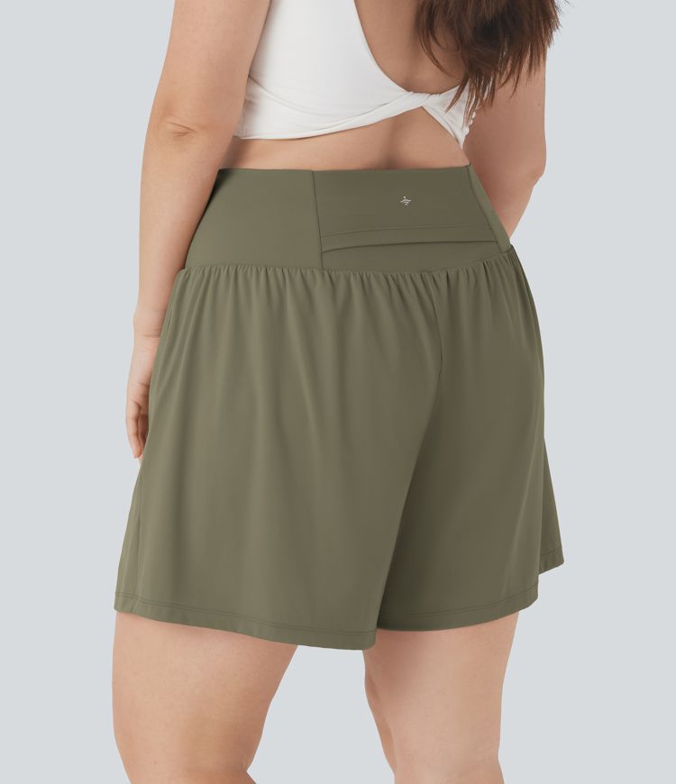 SoftlyZero™ Airy Super High Waisted 2-in-1 Cool Touch Yoga Plus Size Shorts 7" with Pockets