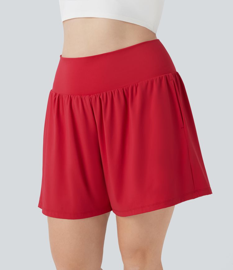 Softlyzero™ Airy Super High Waisted 2-in-1  Yoga Plus Size Shorts 7" with Pockets