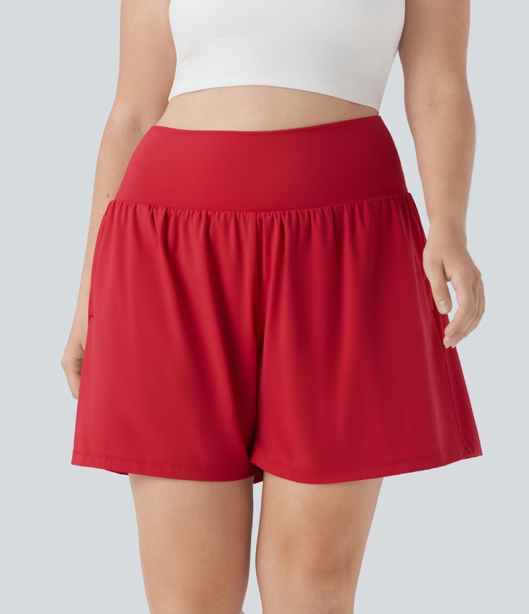 Softlyzero™ Airy Super High Waisted 2-in-1  Yoga Plus Size Shorts 7" with Pockets