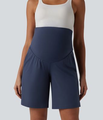SoftlyZero™ Airy Super High Waisted Cool Touch Yoga Bermuda Maternity Shorts with Pockets