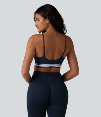 SoftlyZero™ Plush Light Support Crisscross Backless Color Block Stripes Built-in Bra Workout Sports Bra