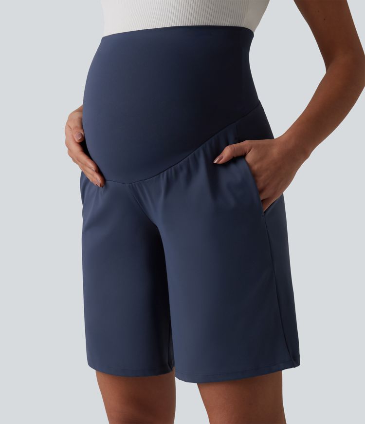 SoftlyZero™ Airy Super High Waisted Cool Touch Yoga Bermuda Maternity Shorts with Pockets