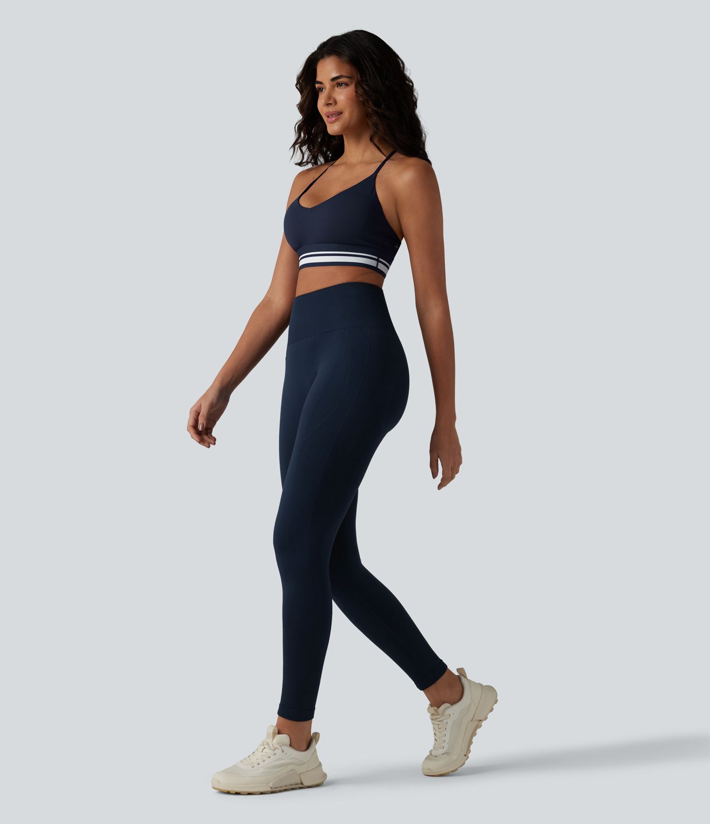 SoftlyZero™ Plush Light Support Crisscross Backless Color Block Stripes Built-in Bra Workout Sports Bra
