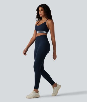 SoftlyZero™ Plush Light Support Crisscross Backless Color Block Stripes Built-in Bra Workout Sports Bra