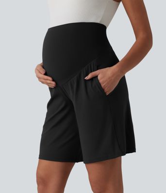 SoftlyZero™ Airy Super High Waisted Cool Touch Yoga Bermuda Maternity Shorts with Pockets