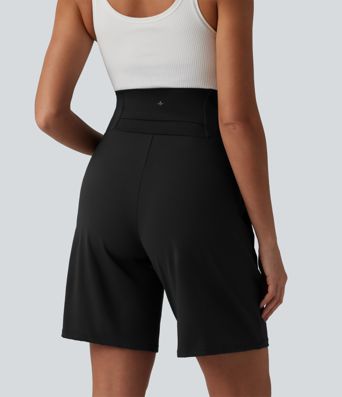SoftlyZero™ Airy Super High Waisted Cool Touch Yoga Bermuda Maternity Shorts with Pockets