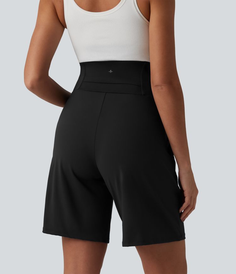 SoftlyZero™ Airy Super High Waisted Cool Touch Yoga Bermuda Maternity Shorts with Pockets