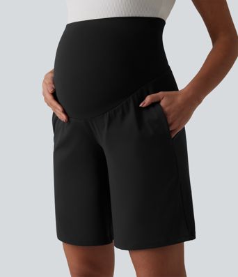 SoftlyZero™ Airy Super High Waisted Cool Touch Yoga Bermuda Maternity Shorts with Pockets