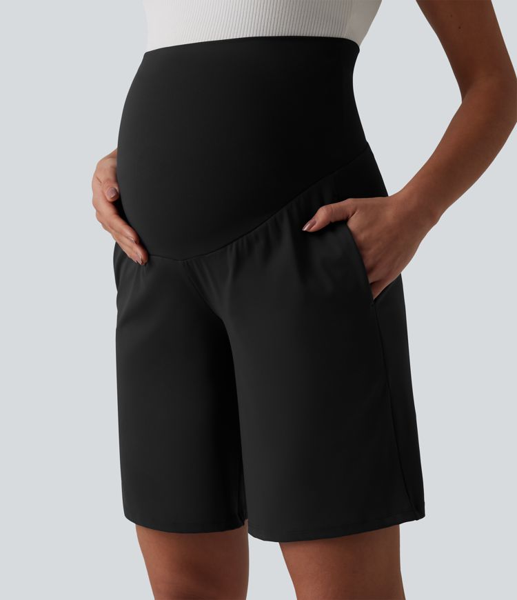 SoftlyZero™ Airy Super High Waisted Cool Touch Yoga Bermuda Maternity Shorts with Pockets