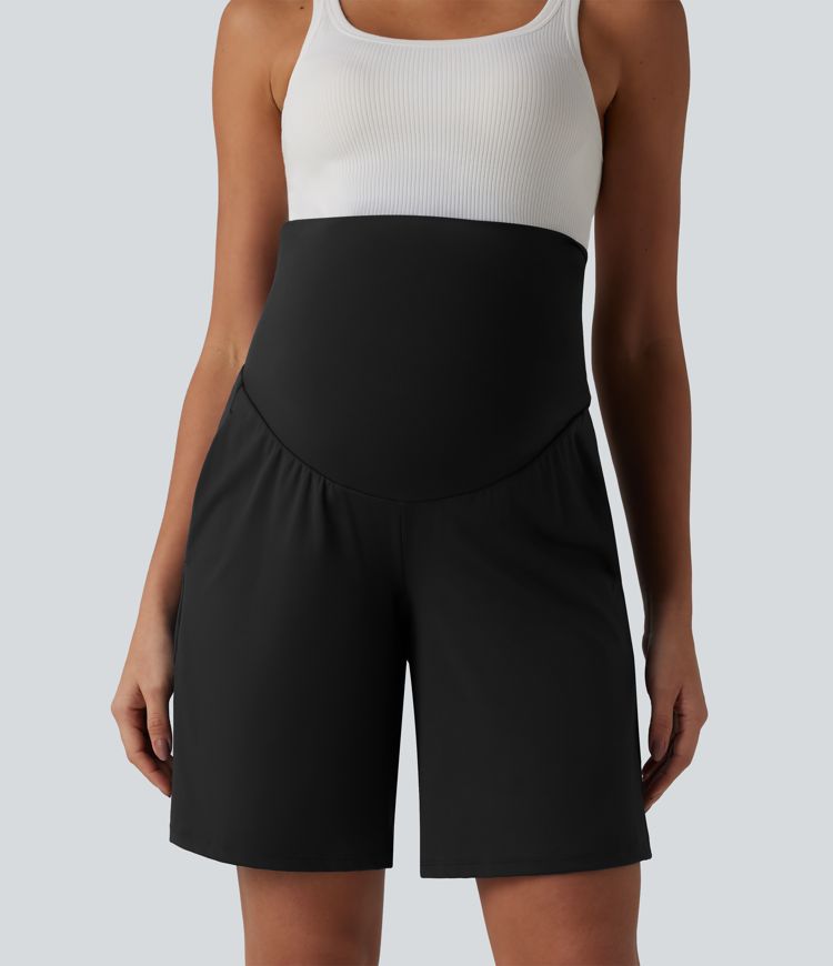 SoftlyZero™ Airy Super High Waisted Cool Touch Yoga Bermuda Maternity Shorts with Pockets