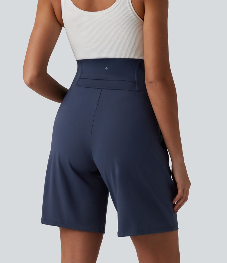 SoftlyZero™ Airy Super High Waisted Cool Touch Yoga Bermuda Maternity Shorts with Pockets