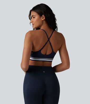 SoftlyZero™ Plush Light Support Crisscross Backless Color Block Stripes Built-in Bra Workout Sports Bra