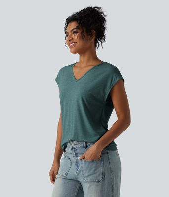 V Neck Short Sleeve Relaxed Heathered Casual T-Shirt V Neck Short Sleeve Relaxed Heathered Casual T-Shirt