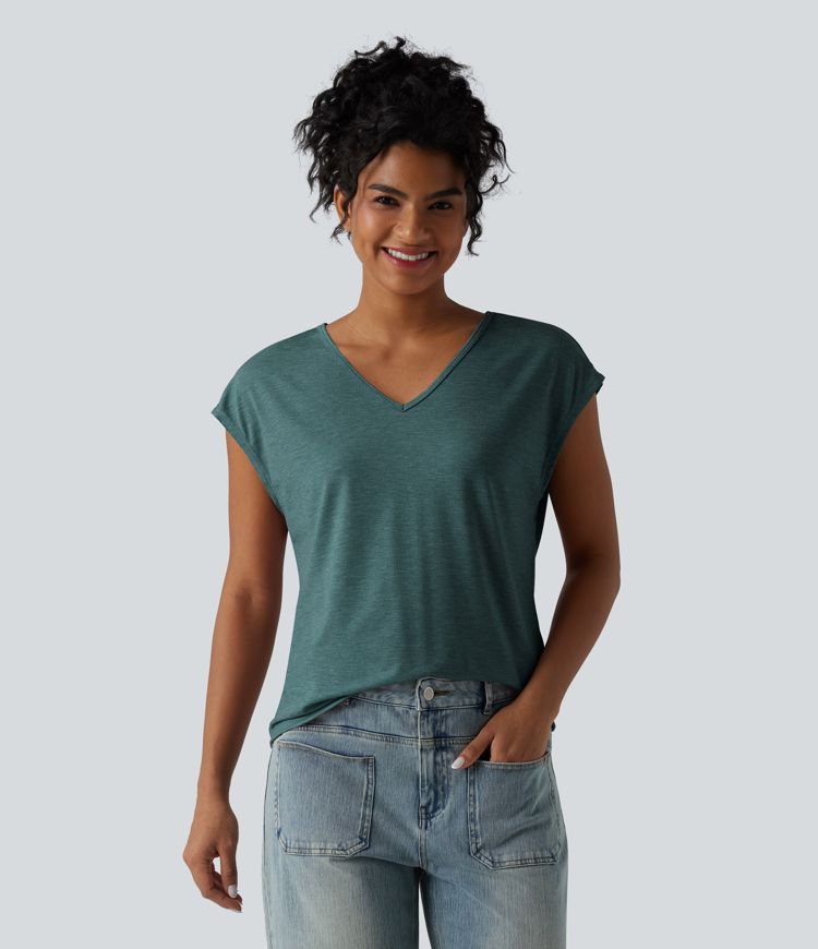 V Neck Short Sleeve Relaxed Heathered Casual T-Shirt V Neck Short Sleeve Relaxed Heathered Casual T-Shirt