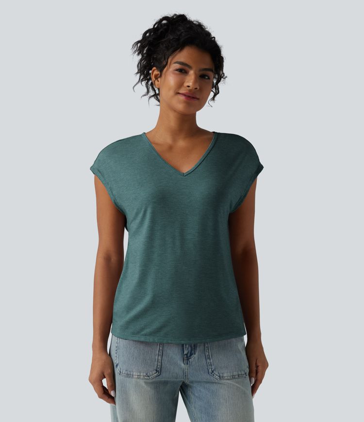 V Neck Short Sleeve Relaxed Heathered Casual T-Shirt V Neck Short Sleeve Relaxed Heathered Casual T-Shirt