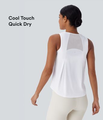 Contrast Mesh Curved Hem Cool Touch Quick Dry Running Tank Top