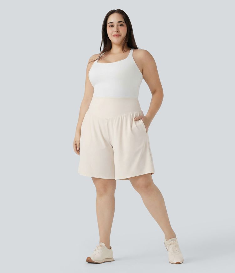 Plus Size SoftlyZero™ Airy High Waisted Cool Touch Yoga Bermuda Shorts with Pockets