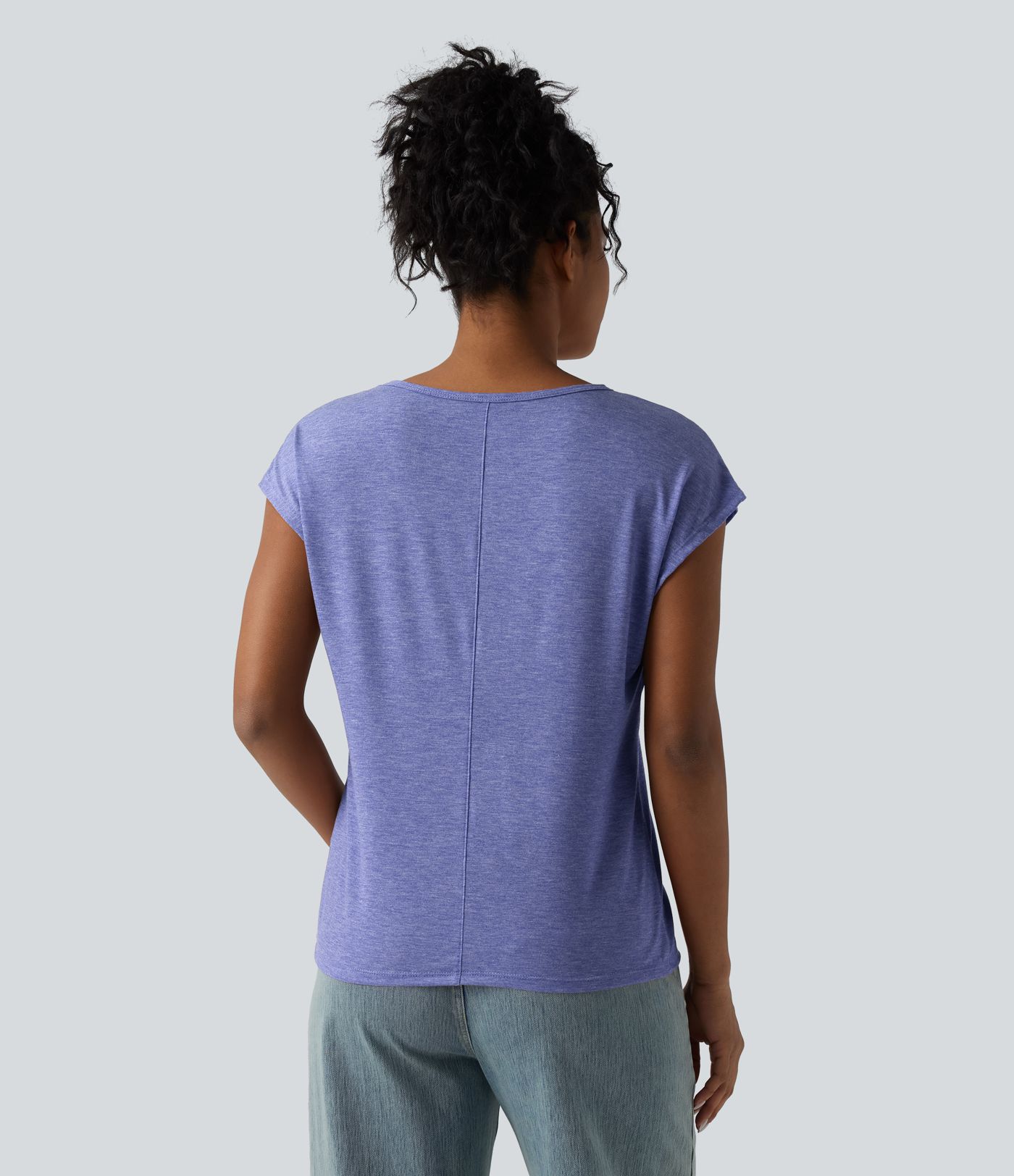 V Neck Short Sleeve Relaxed Heathered Casual T-Shirt