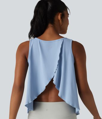 SoftlyZero™ QuickDry Débardeur yoga ample croisé à ourlet volanté