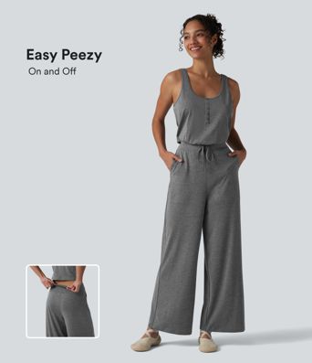 Halara UltraSculpt™ Heathered U-Neck Sleeveless Quick Dry Yoga Jumpsuit with Pockets-Easy Peezy
