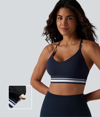 SoftlyZero™ Plush Light Support Crisscross Backless Color Block Stripes Built-in Bra Workout Sports Bra