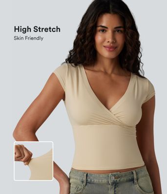 High Stretch Skin Friendly V-neck Short Sleeve Ultra-slim Casual T-Shirt