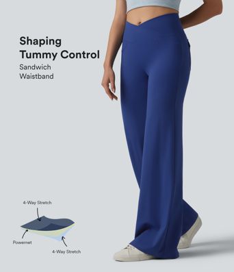 DayStretch Crossover High Waisted Tummy Control Casual Bootcut Pants with Pockets