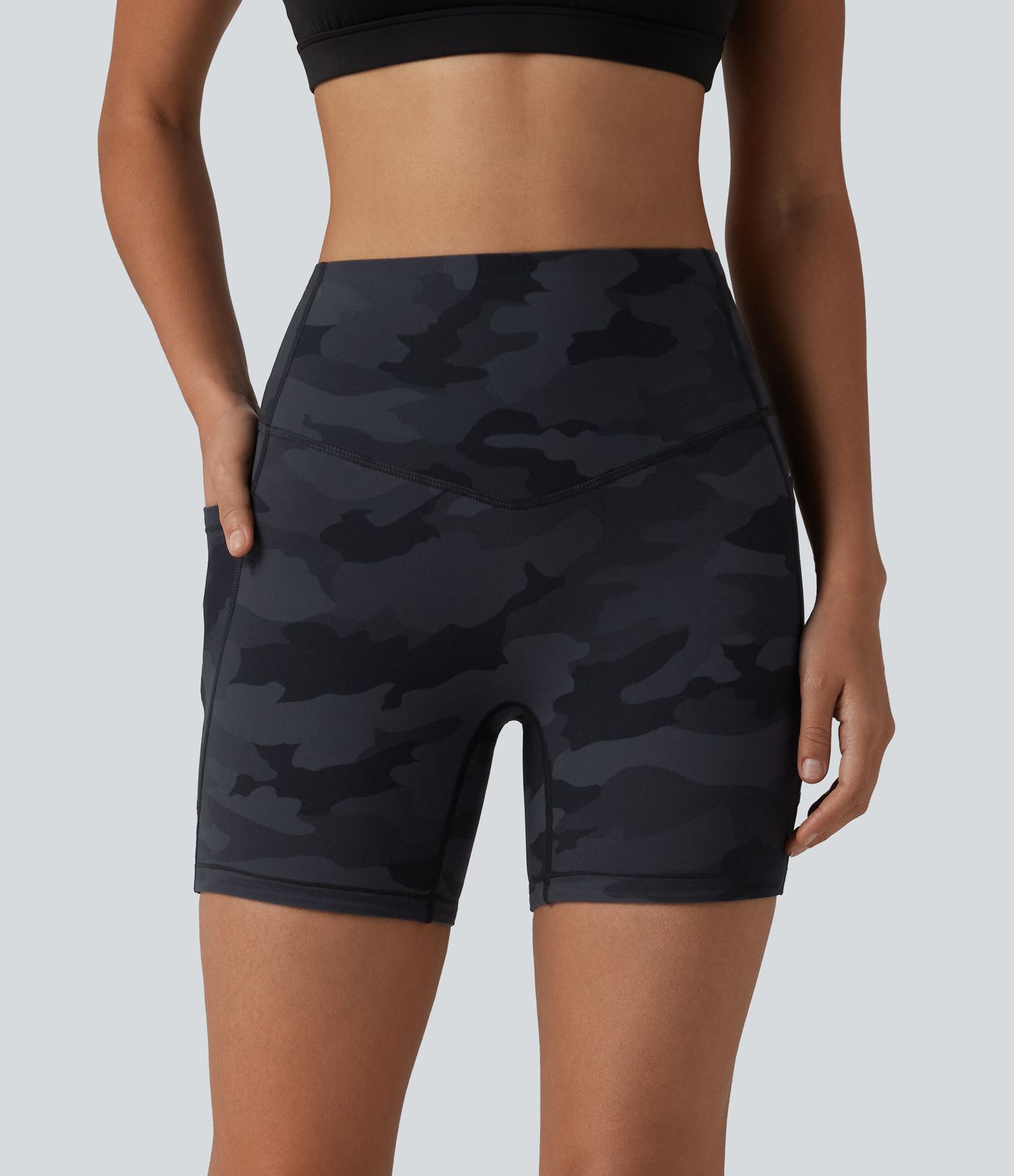 Halara UltraSculpt™ Camo Print High Waisted Tummy Control Training Biker Shorts 5'' with Pockets
