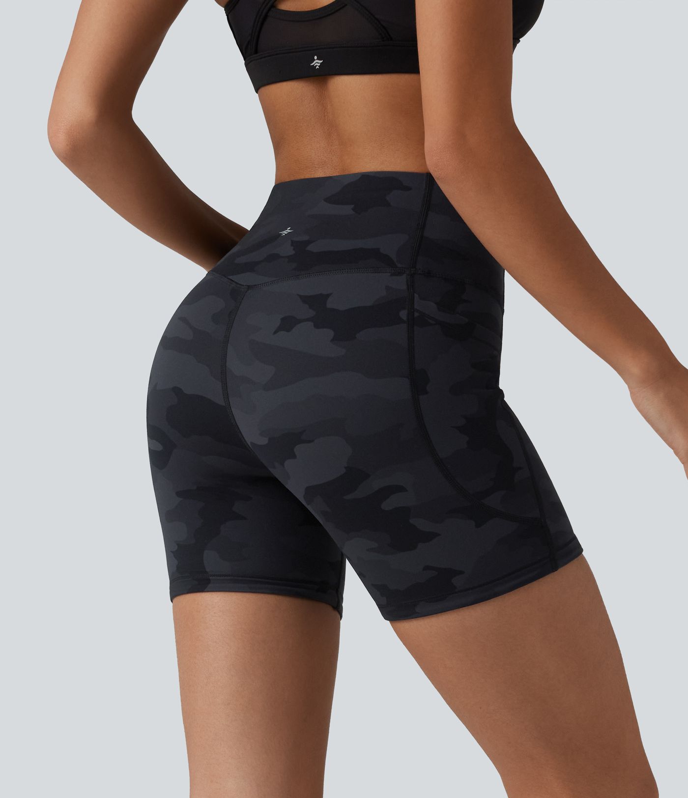 Halara UltraSculpt™ Camo Print High Waisted Tummy Control Training Biker Shorts 5'' with Pockets