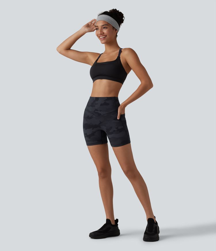 Halara UltraSculpt™ Camo Print High Waisted Tummy Control Training Biker Shorts 5'' with Pockets