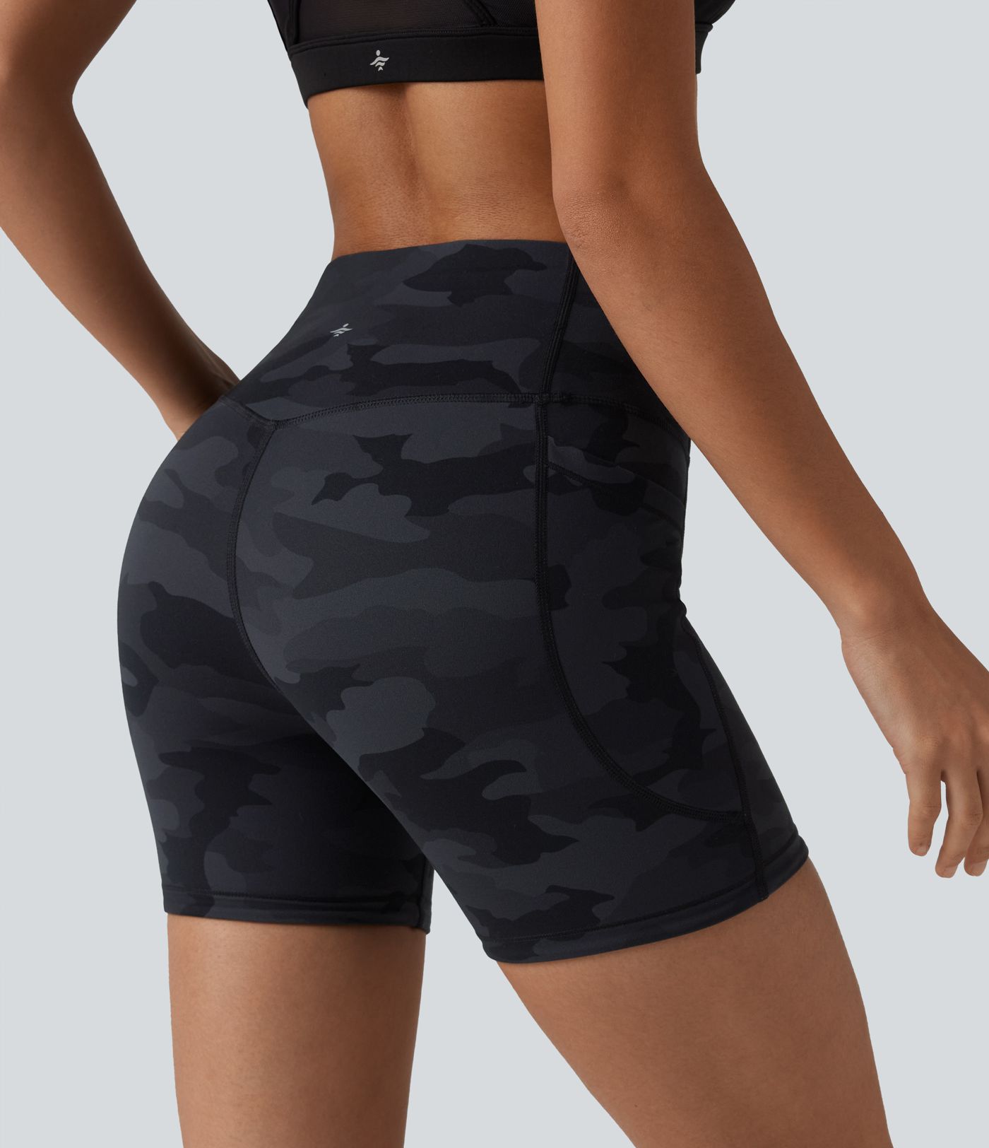 Halara UltraSculpt™ Camo Print High Waisted Tummy Control Training Biker Shorts 5'' with Pockets