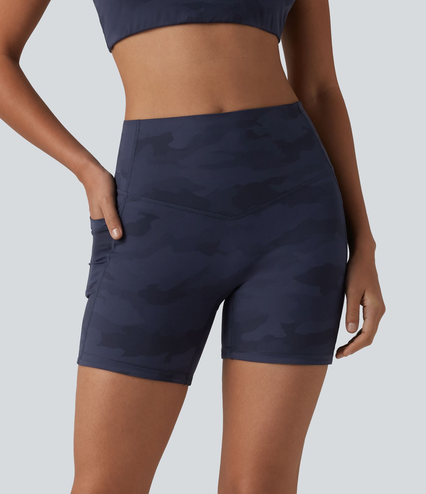 Halara UltraSculpt™ Camo Print High Waisted Tummy Control Training Biker Shorts 5'' with Pockets