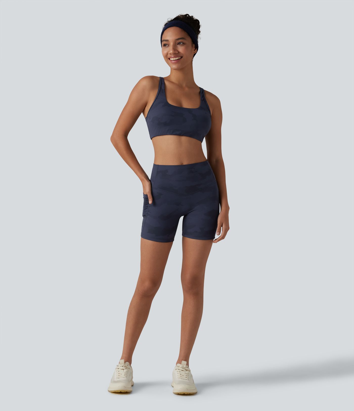 Halara UltraSculpt™ Camo Print High Waisted Tummy Control Training Biker Shorts 5'' with Pockets