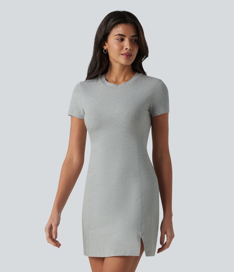 Halara Cotton Jersey Round Neck Short Sleeve Built-in Bra Mini Casual Dress Halara Cotton Jersey Round Neck Short Sleeve Built-in Bra Mini Casual Dress