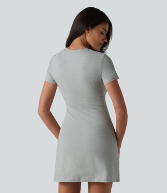 Halara Cotton Jersey Round Neck Short Sleeve Built-in Bra Mini Casual Dress Halara Cotton Jersey Round Neck Short Sleeve Built-in Bra Mini Casual Dress