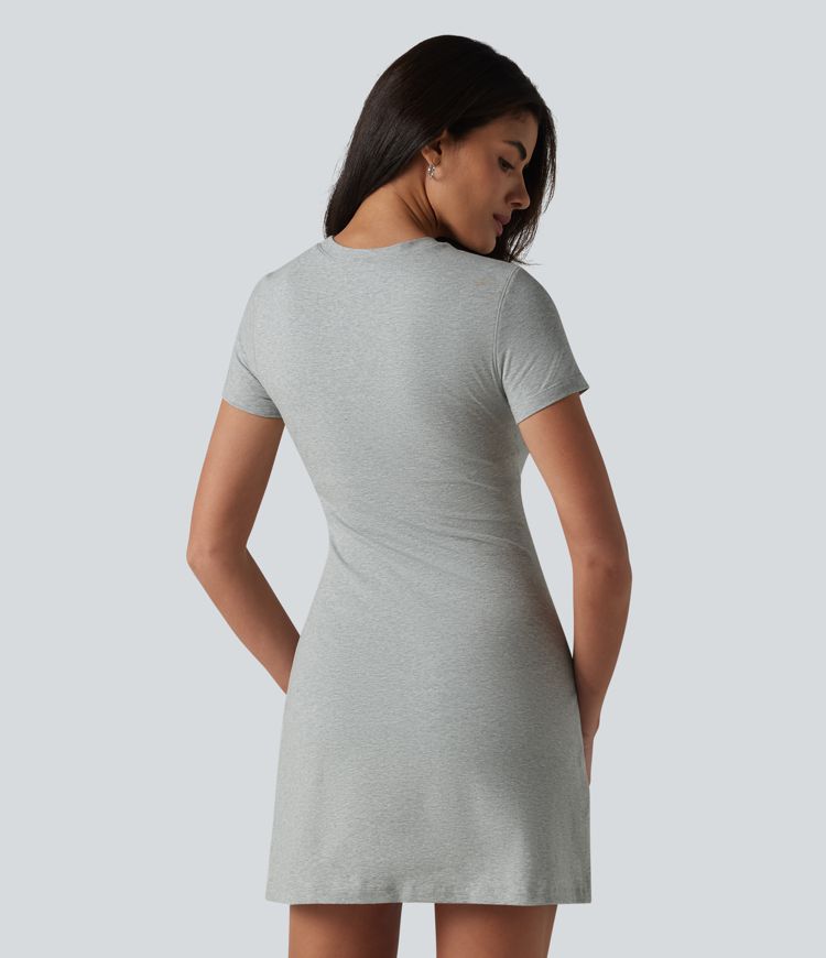 Halara Cotton Jersey Round Neck Short Sleeve Built-in Bra Mini Casual Dress Halara Cotton Jersey Round Neck Short Sleeve Built-in Bra Mini Casual Dress