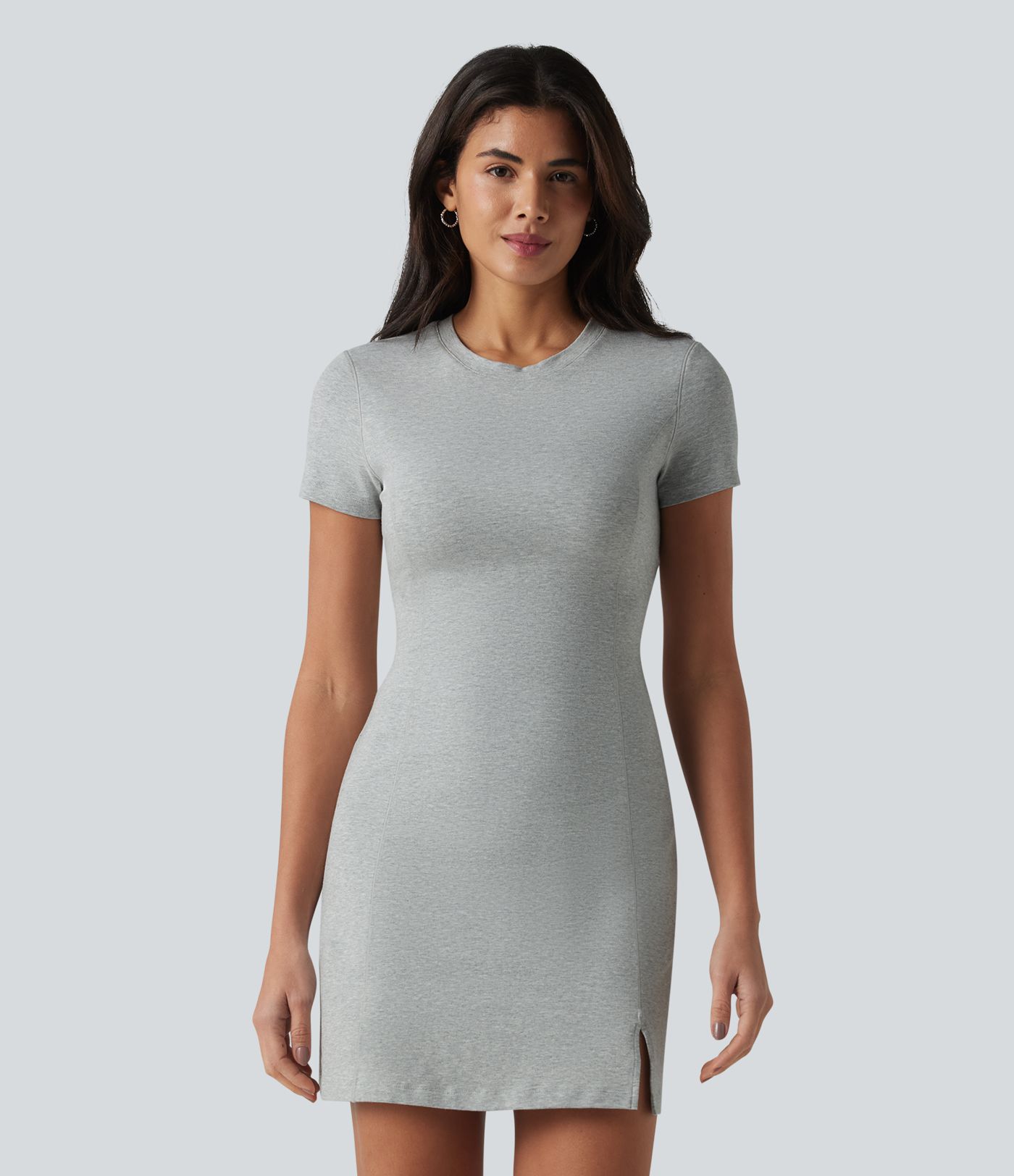 Halara Cotton Jersey Round Neck Short Sleeve Built-in Bra Mini Casual Dress Halara Cotton Jersey Round Neck Short Sleeve Built-in Bra Mini Casual Dress