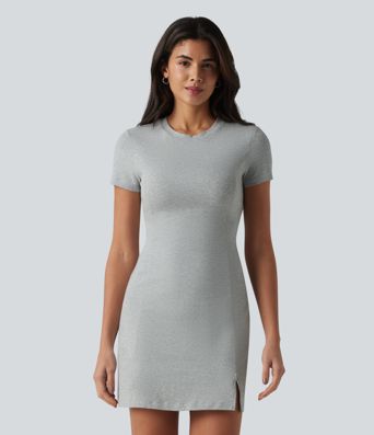 Halara Cotton Jersey Round Neck Short Sleeve Built-in Bra Mini Casual Dress Halara Cotton Jersey Round Neck Short Sleeve Built-in Bra Mini Casual Dress