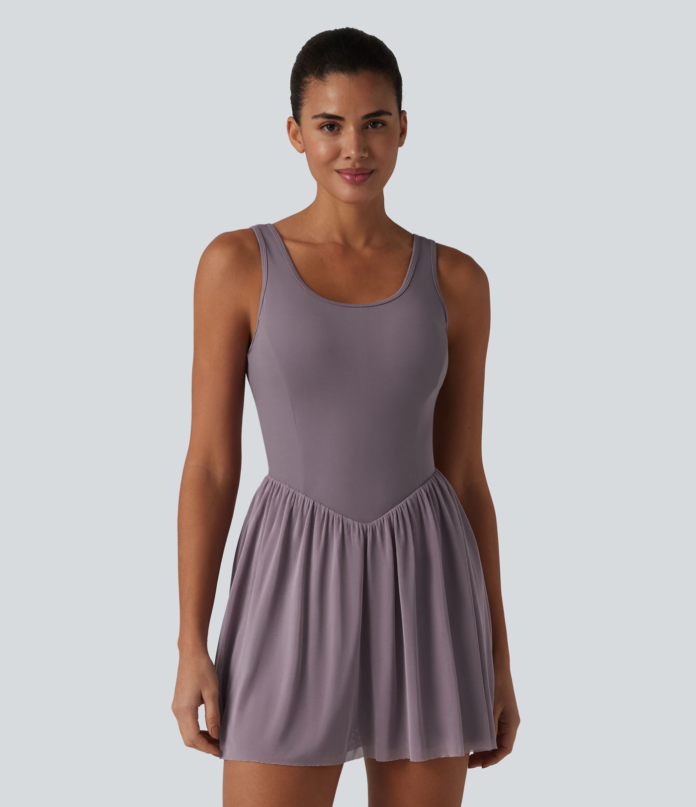 SoftlyZero™ Crisscross Backless Contrast Mesh 2-in-1 Built-in Bra Flowy Mini Tennis Active Dress with Pockets-Easy Peezy