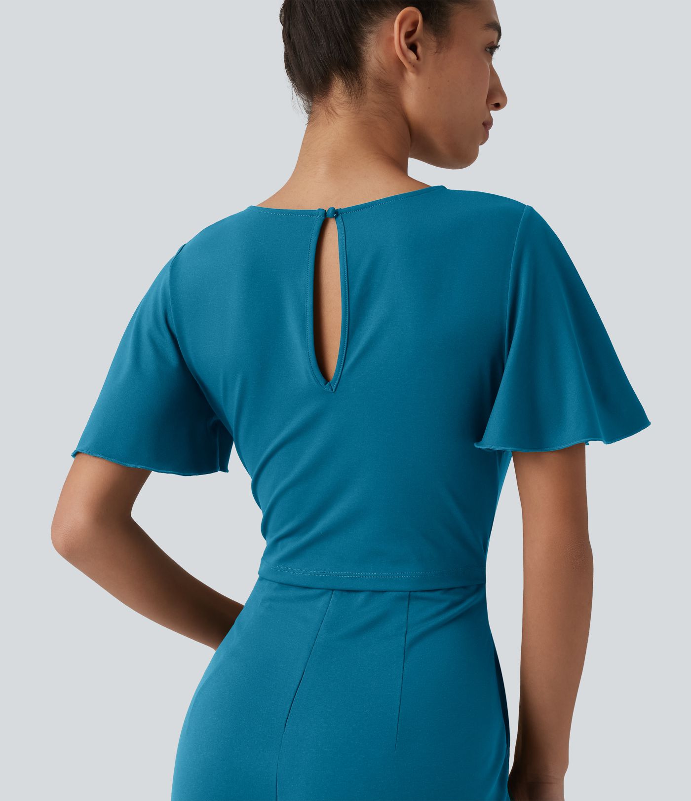 Round Neck Short Sleeve Tie Front Wide Leg Jumpsuit with Pockets-Easy Peezy Edition