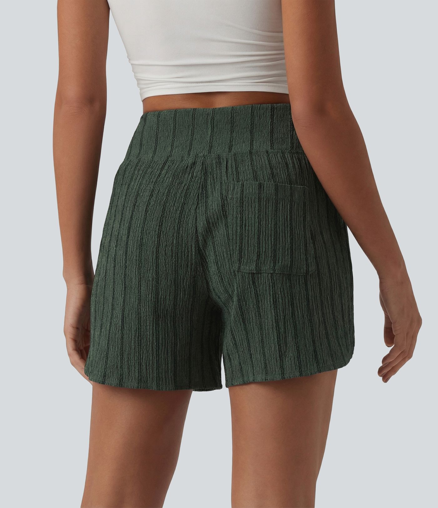 High Waisted Curved Hem Stripe Casual Shorts with Pockets High Waisted Curved Hem Stripe Casual Shorts with Pockets