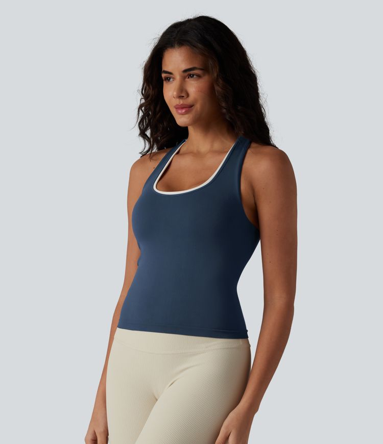 OneForm Seamless Flow U Neck Built-in Bra Color Block Yoga Tank Top