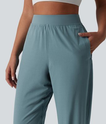 High Waisted Inner Drawstring Eyelet 2-in-1 Zip Hem Quick Dry Running Joggers with Pockets