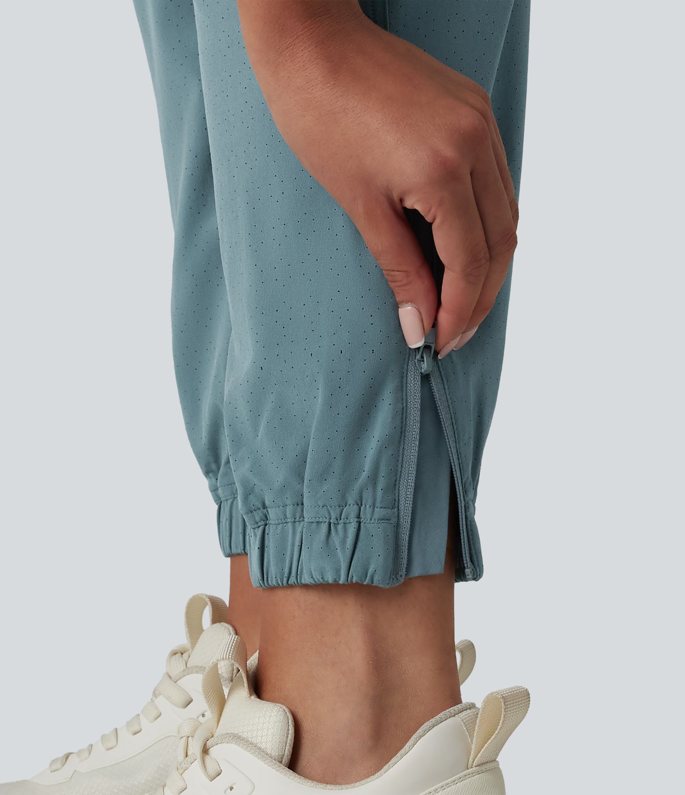 High Waisted Inner Drawstring Eyelet 2-in-1 Zip Hem Quick Dry Running Joggers with Pockets