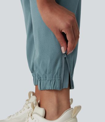 High Waisted Inner Drawstring Eyelet 2-in-1 Zip Hem Quick Dry Running Joggers with Pockets