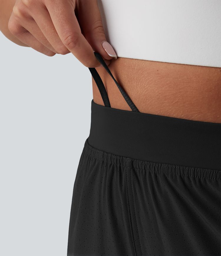 2-in-1 Lauf-Joggers mit hohem Bund, mehreren Taschen, Kordelzug und Reißverschluss - schnelltrocknend 2-in-1 Lauf-Joggers mit hohem Bund, mehreren Taschen, Kordelzug und Reißverschluss - schnelltrocknend