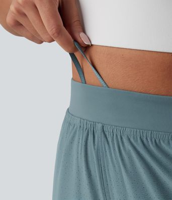 High Waisted Inner Drawstring Eyelet 2-in-1 Zip Hem Quick Dry Running Joggers with Pockets