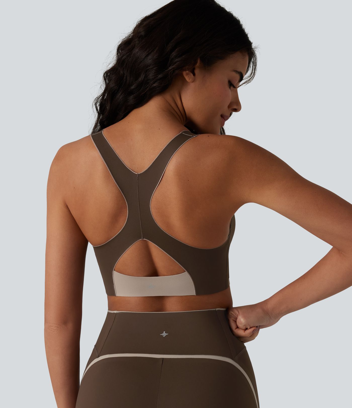 Low Support U Neck Built-in Bra Racerback Color Block Workout Sports Bra