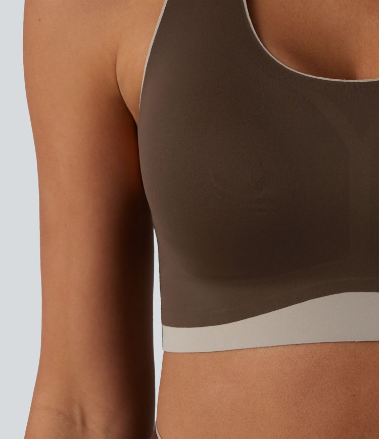 Low Support U Neck Built-in Bra Racerback Color Block Workout Sports Bra